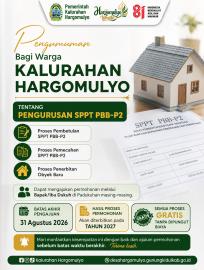 PENGUMUMAN PENGURUSAN SPPT PBB-P2 BAGI WARGA KALURAHAN HARGOMULYO